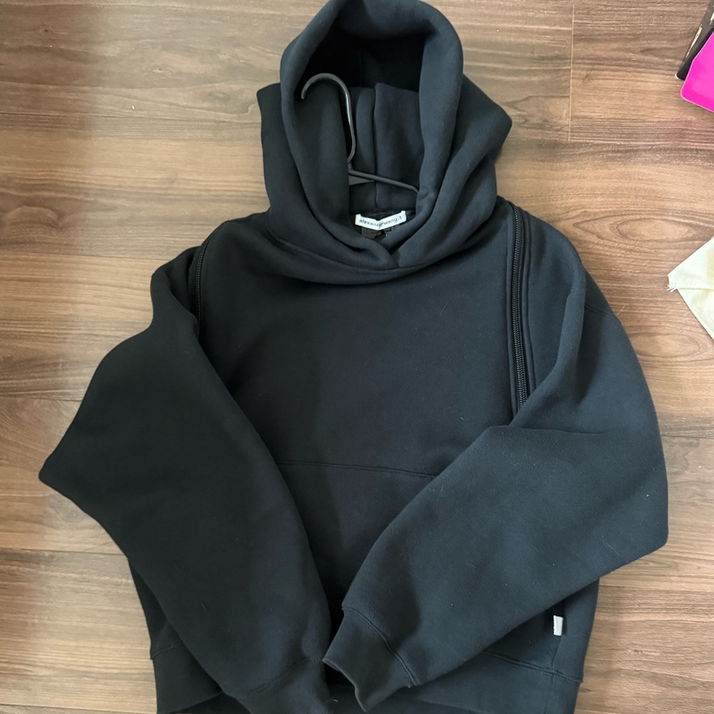 Alexander Wang Zipped Off Shoulder Black Sweatshirt